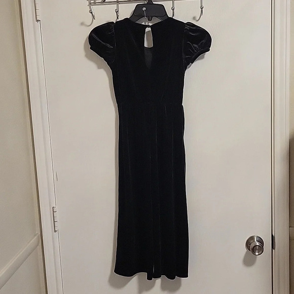 New With Tag Girls Black Size 7 One Piece Romper Short Sleeve Bow Velor Soft - Picture 8 of 10